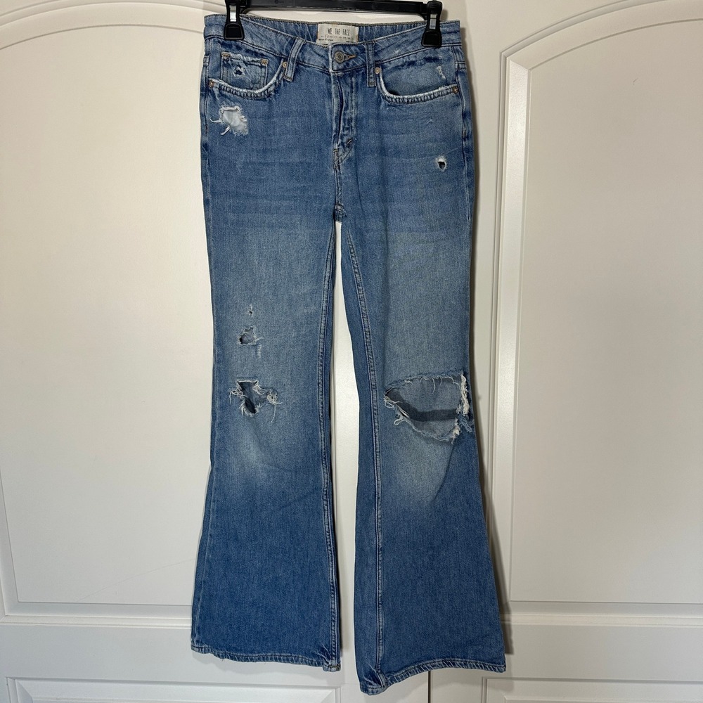 Free People Relaxed Heritage Flare Jeans Women's 25 Blue Button Fly Distressed